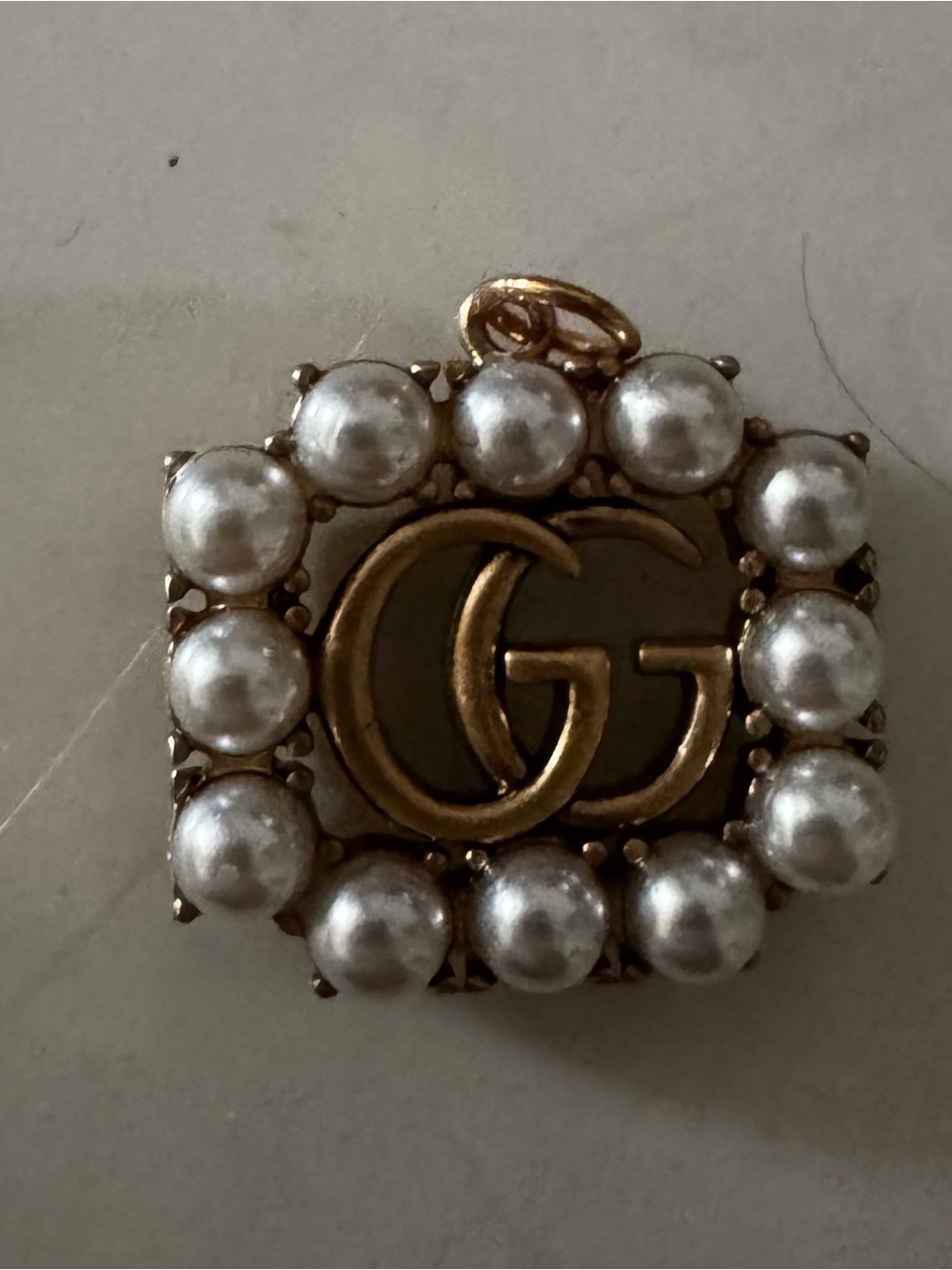 Gold-Tone Pearl Square Pendant with Double G Monogram